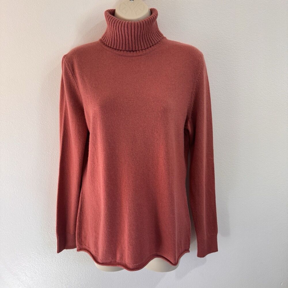 Lafayette 148 New York Sweater L 100% Cashmere Pink Turtleneck Soft Knit Luxury